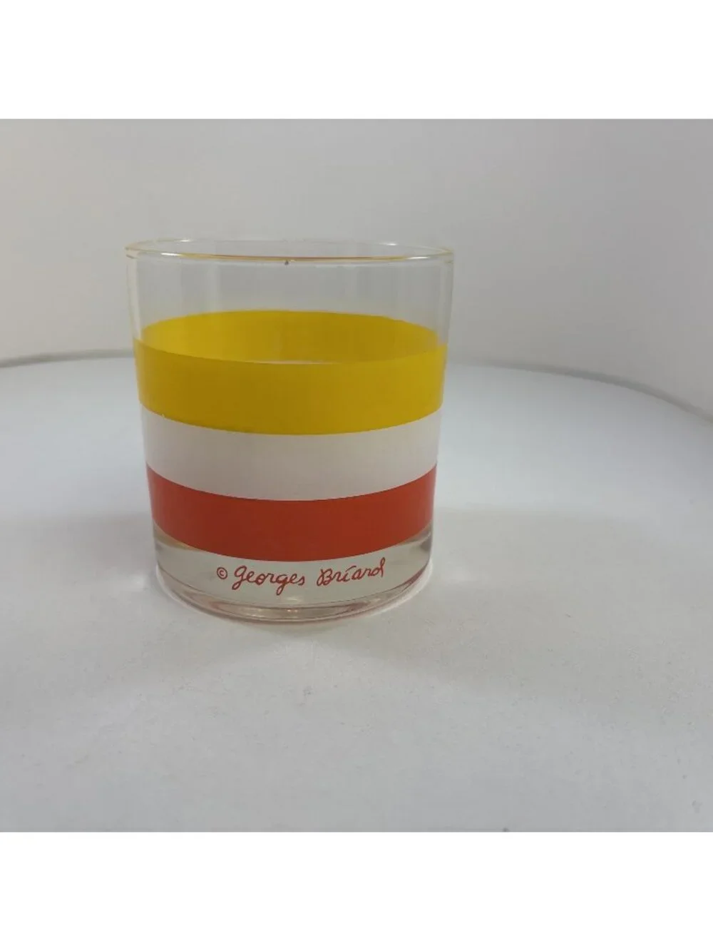 1 MCM Georges Briard CABANA Striped Orange Sunrise Old Fashion Barware Glasses